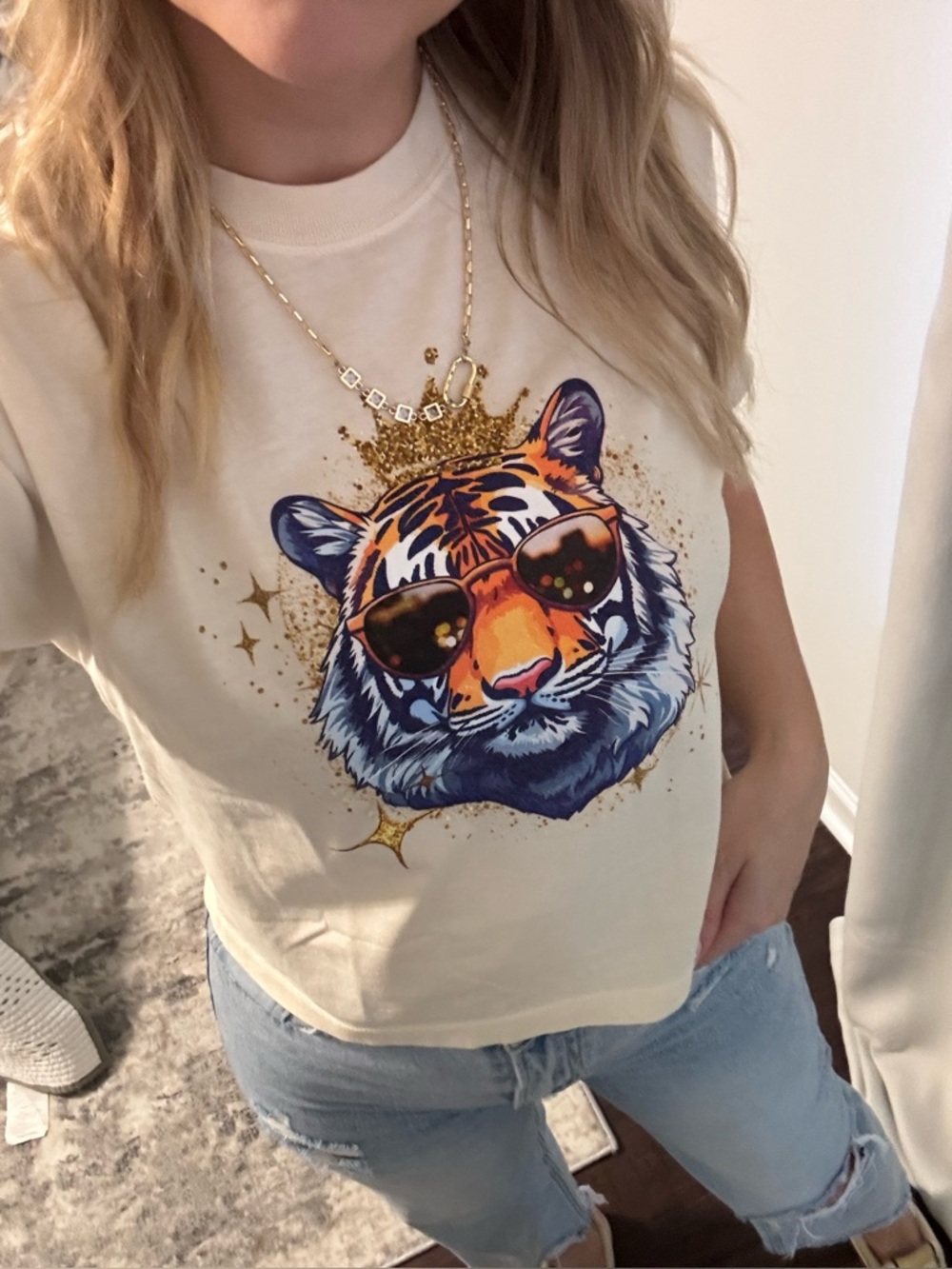 Comfort Colors Graphic Tiger Face Sunglasses Tee - Cream TShirt